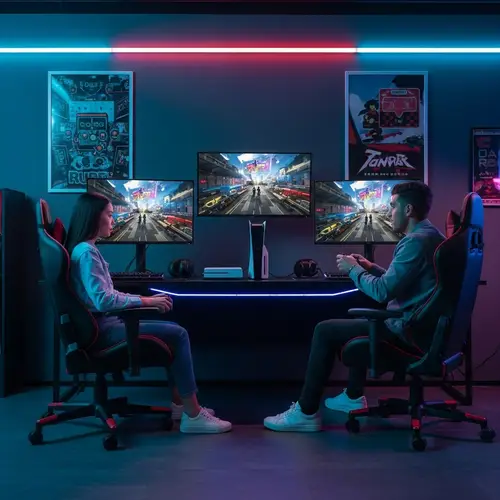 Futuristic Gaming Room: Modern Gaming Setup & LED Lights