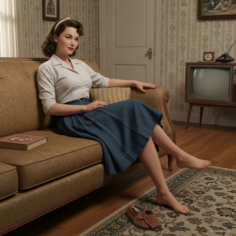 1950s Retro Housewife Relaxing on Couch