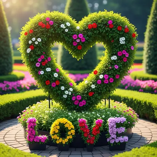 Heart-Shaped Topiary in Loving Garden | Greenery & Flowers