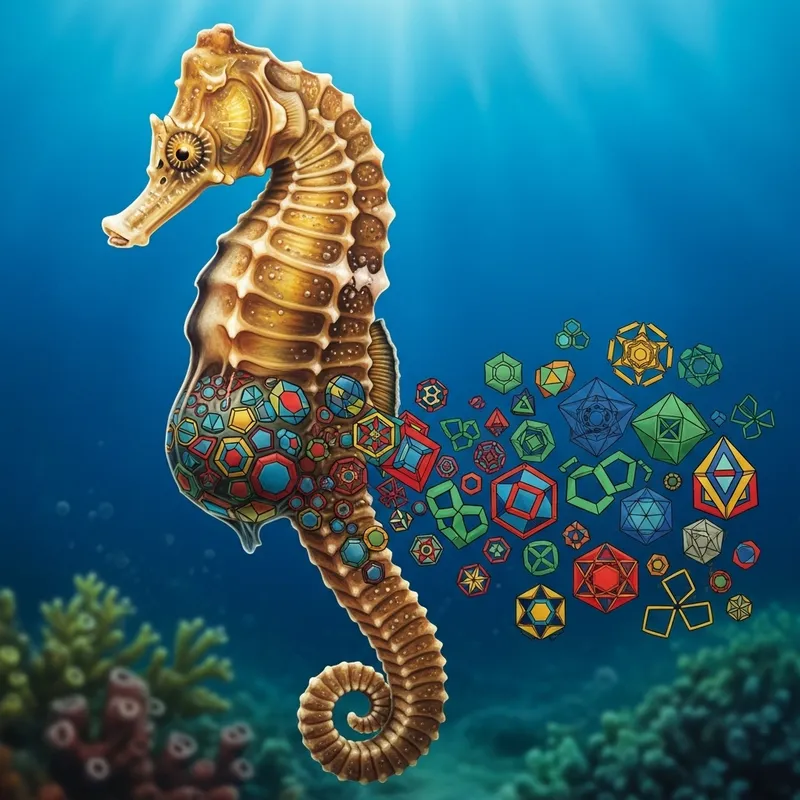 Realistic Seahorse Giving Birth: Geometric Patterns in Aquatic Harmony