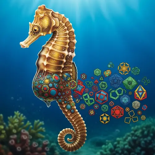Realistic Seahorse Art: Geometric Patterns Birthed in Aquatic Harmony