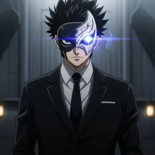 Mysterious Character with Spiky Black Hair in Formal Suit