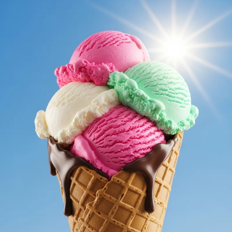 Vibrant Strawberry, Vanilla & Mint Ice Cream in Waffle Cone | Tempting Summer Delight