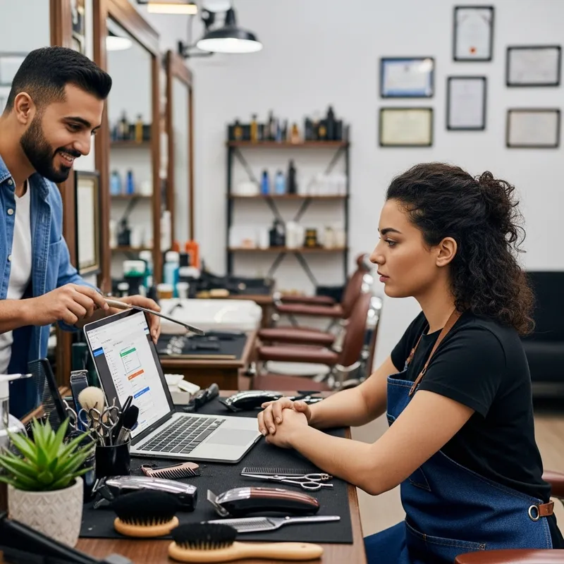 Support Team Male Representative Helps Barber on Video Call