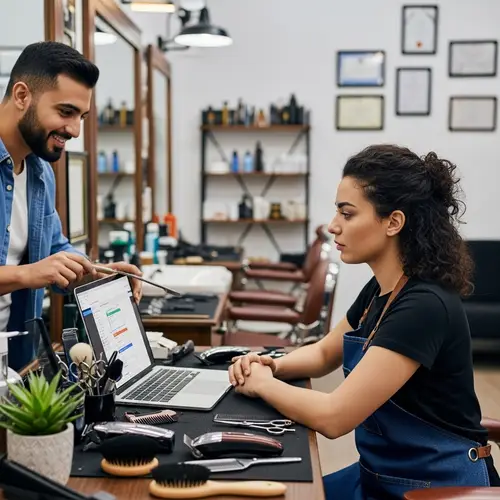 Diverse Video Call: Male Customer Service Rep Assists Female Barber