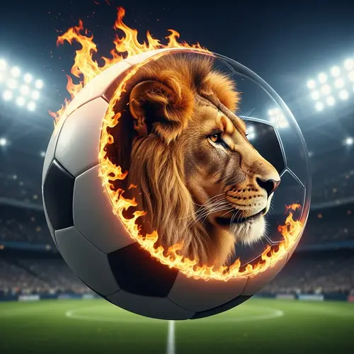 Lion Soccer Ball Art with Fiery Mane