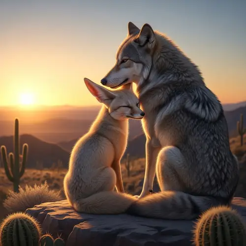 Wolf and Desert Fox In Love - Wildlife Romance