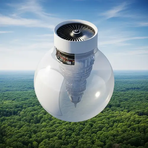 Isometric Jet Engine Soaring Above Forest | Photorealistic Image