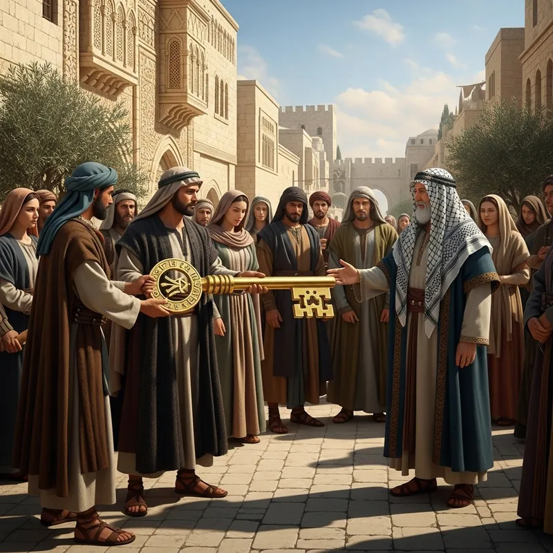 Surrender of Jerusalem: Symbolic Key Handover to Caliph Umar