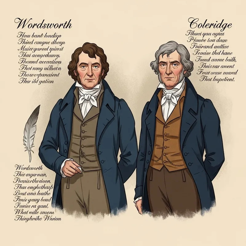 Stylized Poet Portraits: Wordsworth & Coleridge with Handwritten Verses