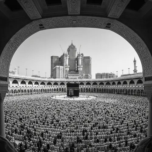 Holy Mosque in Mecca - A Timeless Black and White Documentary Perspective