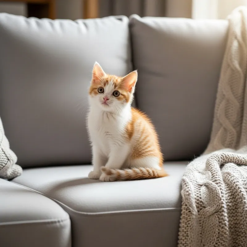 Charming Orange & White Kitten Relaxing on Couch