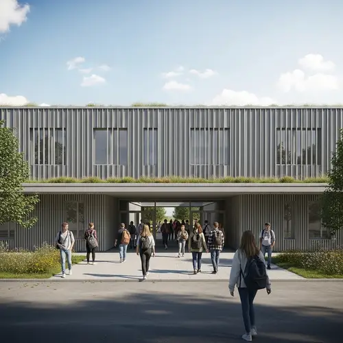 Innovative Green-Roofed School Design with Open Courtyard