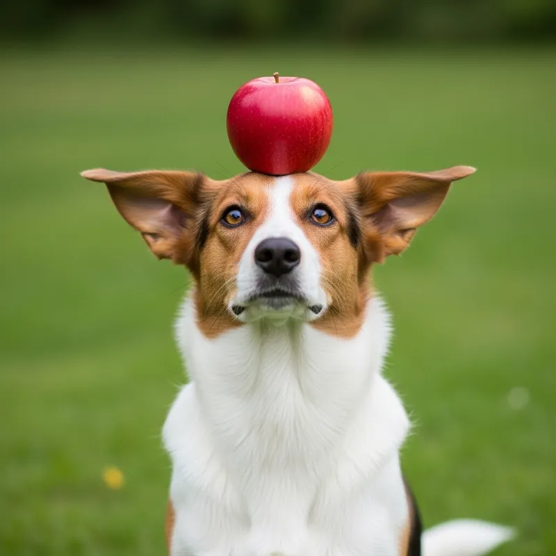 Adorable Dog Balancing Apple | Outdoor Pet Photography