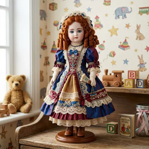 Exquisite Victorian Doll in Colorful Silk Dress