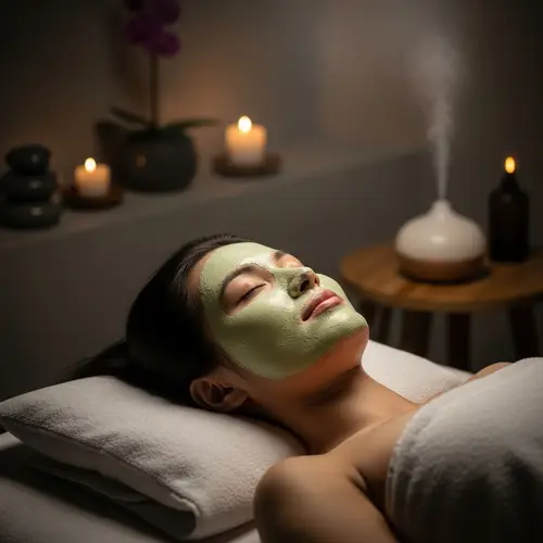 Asian Woman Relaxing with Facial Mask in Serene Spa Environment