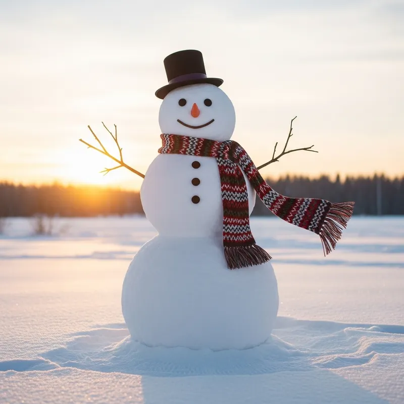 Festive Snowman with Scarf in Winter Scene Festive Snowman with Scarf in Winter Scene
