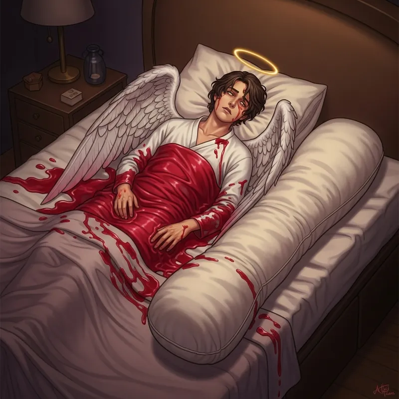 Symbolic Archangel Gabriel Resting with Crimson Cover