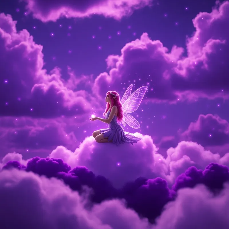 Pink-Haired Fairy on Purple Clouds: Tranquility and Enchantment