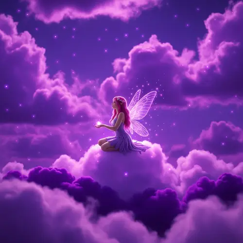 Pink-Haired Fairy on Purple Clouds: Ethereal and Enchanting