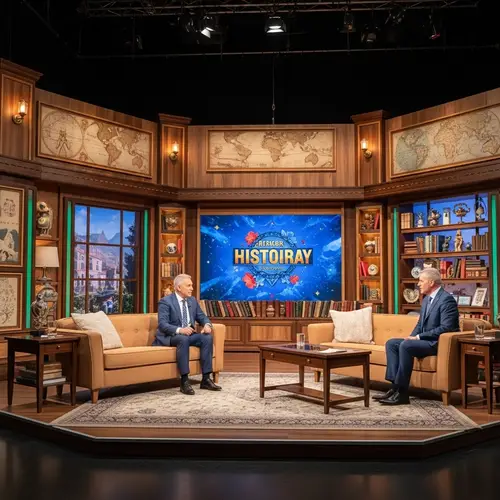 Historical Talk Show Studio Set: Ancient Artifacts, Maps & Books