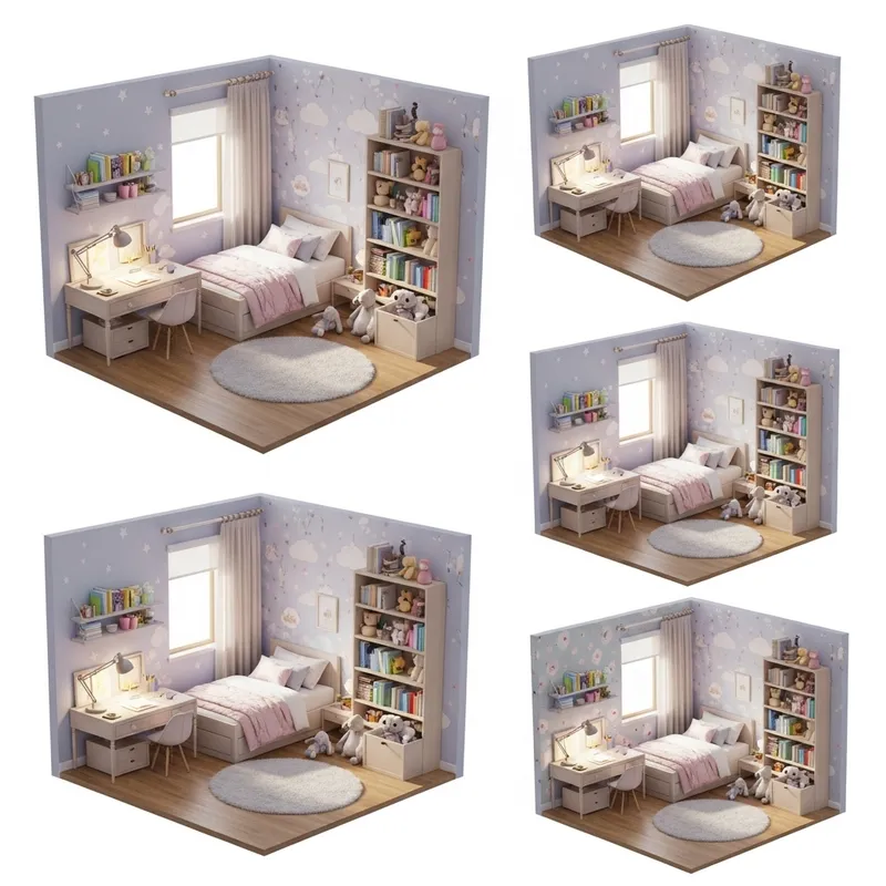 Pastel-Themed Room for Young Girl - Detailed 3D Renders