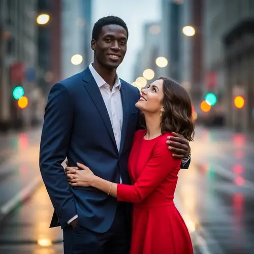 Tall Black Man and Short Brunette Woman