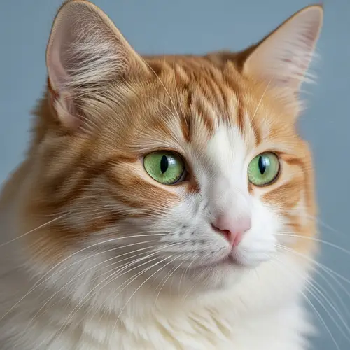 Fluffy Domestic Cat with Striking Green Eyes