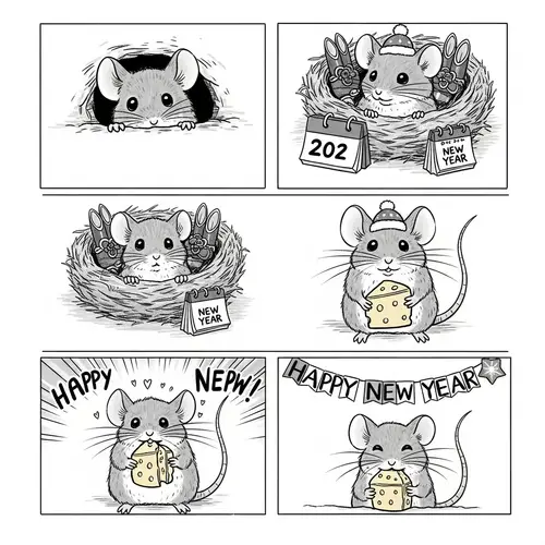 Adorable Mouse Celebrating New Year with Cheese-Shaped Present
