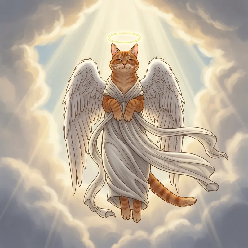 Saintly Red Cat with Angel Wings and Cloud Garb