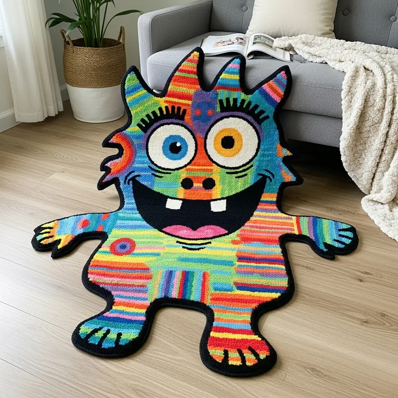Handmade Carpet: Vivid Child's Monster Design