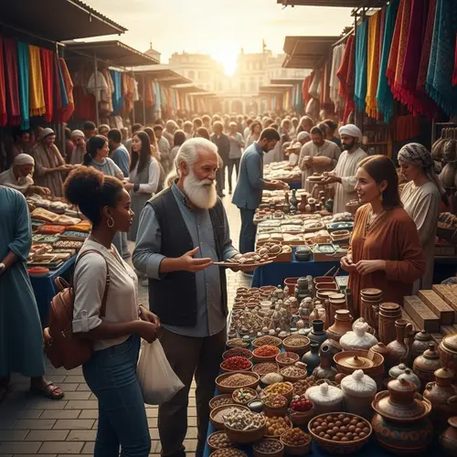 Diverse Mercantile Scene with Traders from Various Descents