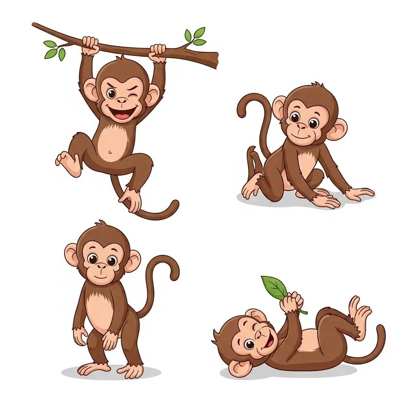 Cute Monkey Baby Poses - Adorable Monkey Vector Illustration
