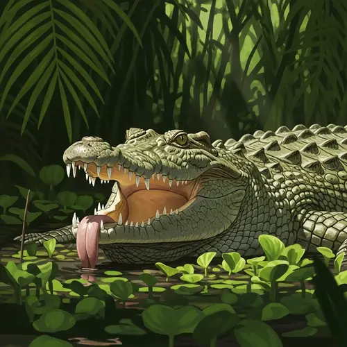 Realistic Crocodile Illustration in Tropical Swamp