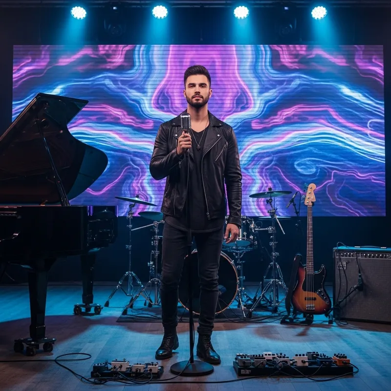 Manuel Turizo Live Performance on LED Stage with Microphone