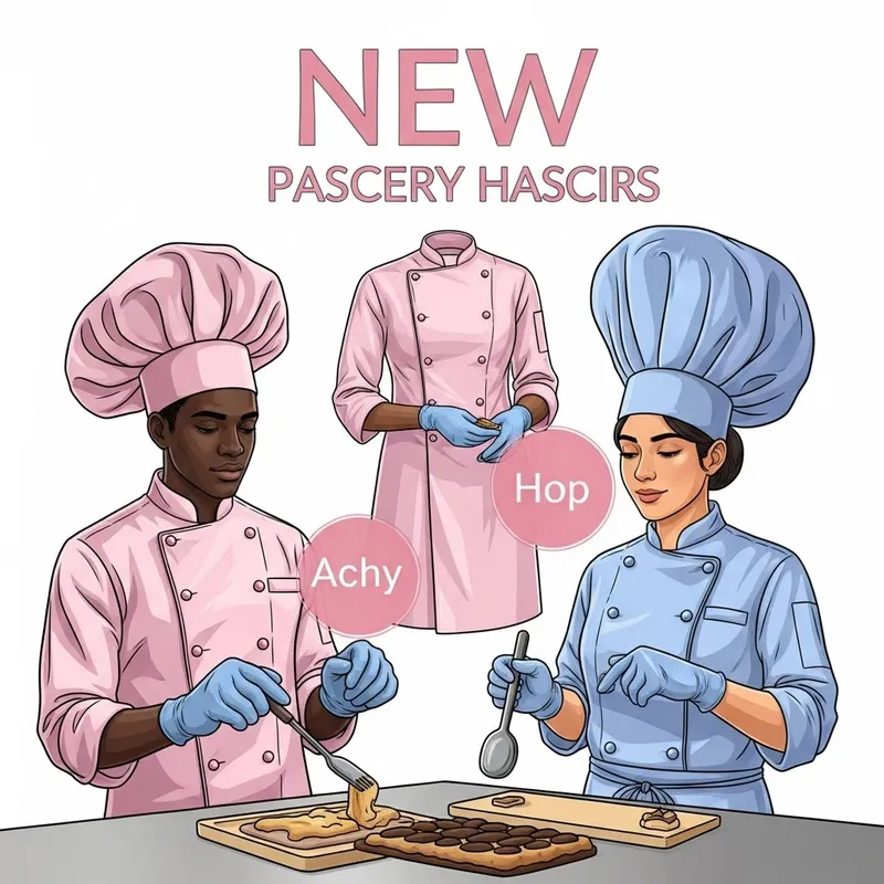 Pastry Chef Uniform in Pink Blue Style | Male & Female Employees in Gloves Pastry Chef Uniform in Pink Blue Style | Male & Female Employees in Gloves