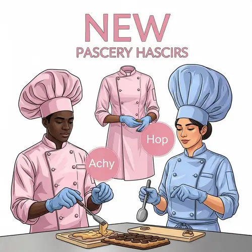 Pastry Chef Work Uniform in Pink Blue Style with Gloves for New Employees