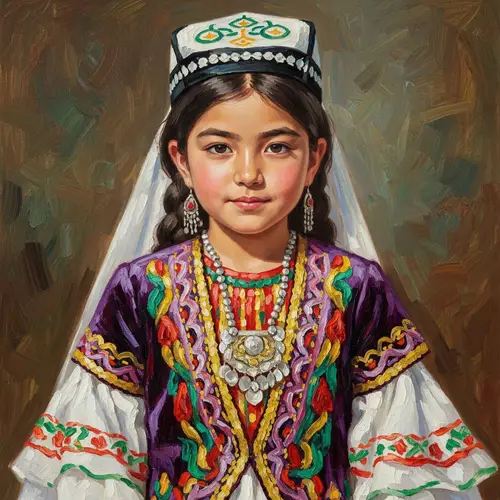 Vivid Tajik Girl in Traditional Dress | Oil Painting Scene