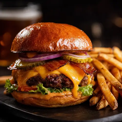 Gourmet Cheeseburger & Crispy Fries – Menu Delight