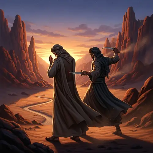 Betrayal Scene in Pre-Islamic Era Desert - Man Praying Stabbed