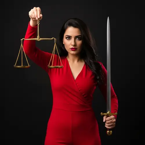 Indian Woman with Scales of Justice and Sword of Truth