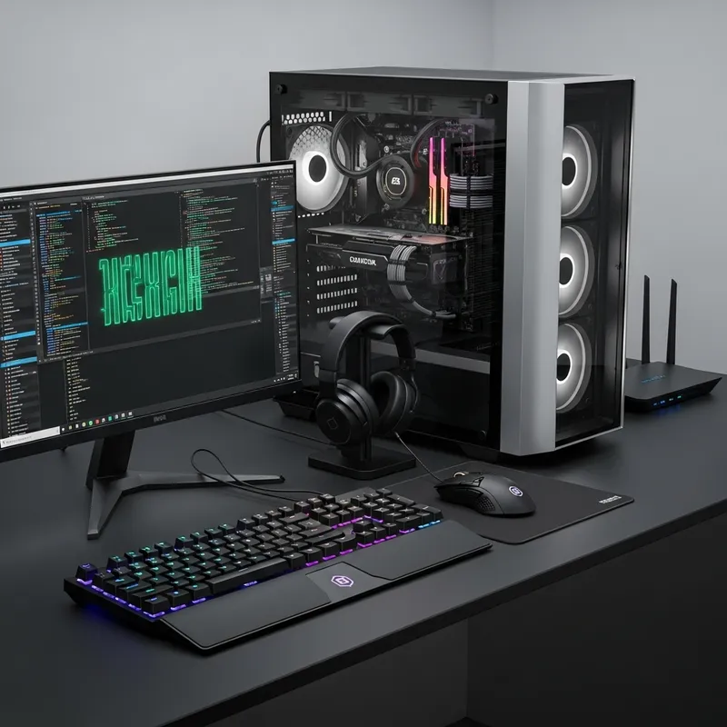 Neon Green Code Display on Computer Setup