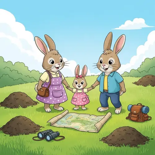 Adventurous Rabbit Family: Kids' Book Cover Art