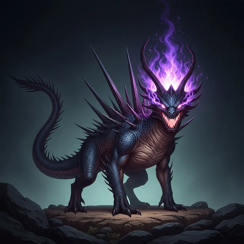 Dark Realistic Milza - Mythical Creature with Dark Flame