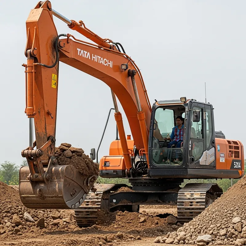 Tata Hitachi Excavator at Work: Heavy Machine in Action