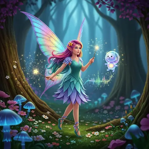 Enchanting Fairy Girl with Vibrant Hair and Wings | Magical Wand Spell
