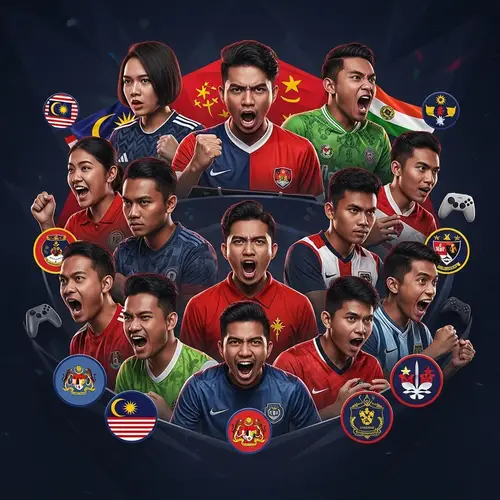Malaysia e-Football League Poster: Diverse Players in Action