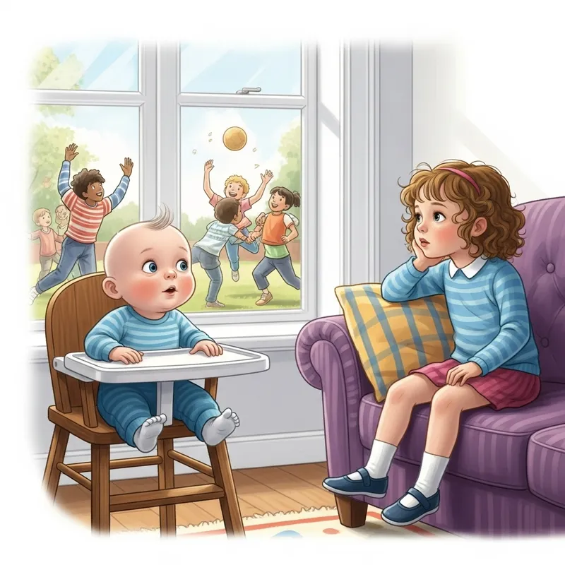 Happy Kids Playing Outside: Baby Boy and Play Sister in Cozy Home Scene