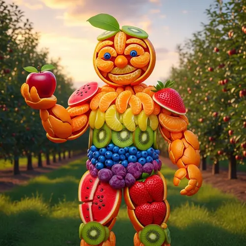 Rainbow Fruit Character Art | Orchard Sunset Imagery