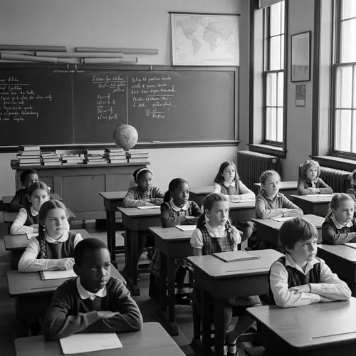 Traditional Education Classroom in Black and White